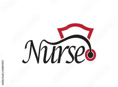Nurse font with a stethoscope and hat logo design illustration on white background