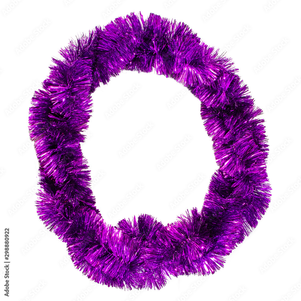 Symbol of the New Year from Christmas tinsel, holiday numbers isolated on white background.