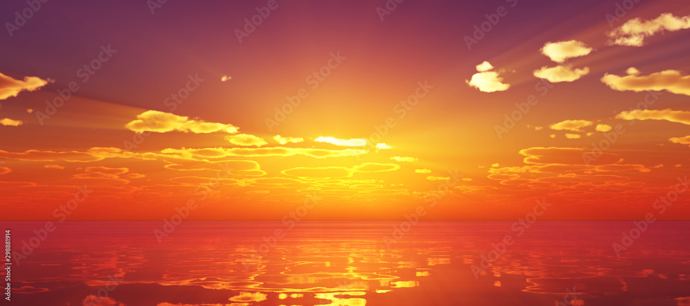 Beautify sunset over sea, sun ray