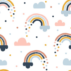 Fototapete Skandinavische Kindermuster Regenbogen Wolken Kindermuster skandinavisch  © AngellozOlga
