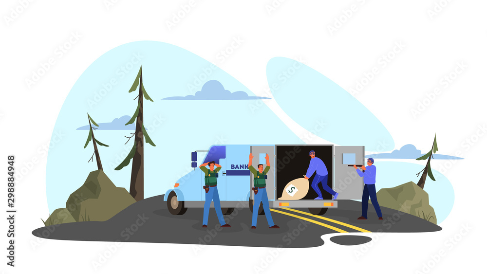 Vector illustration of bank armored truck robbery. Vector illustration of bank armored truck robbery.