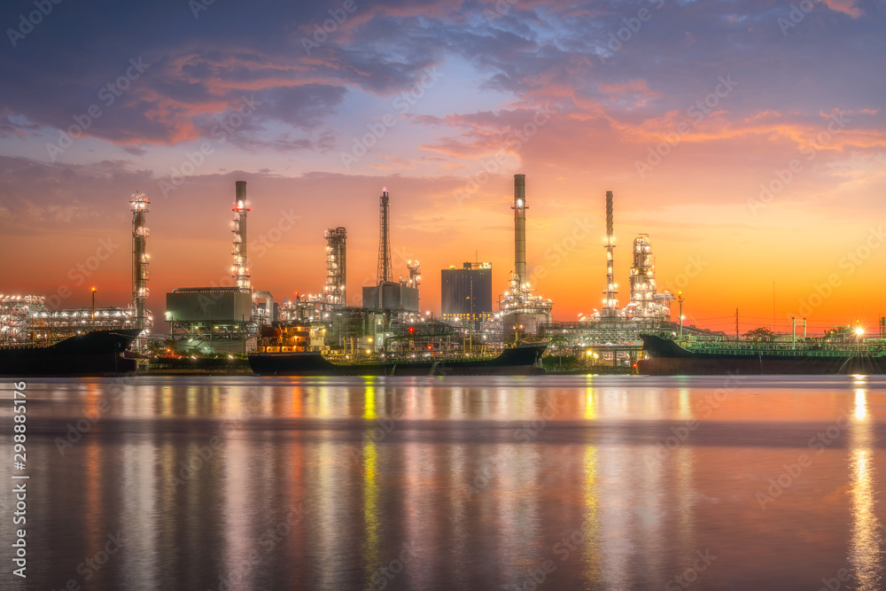 oil refinery industry plant along twilight morning