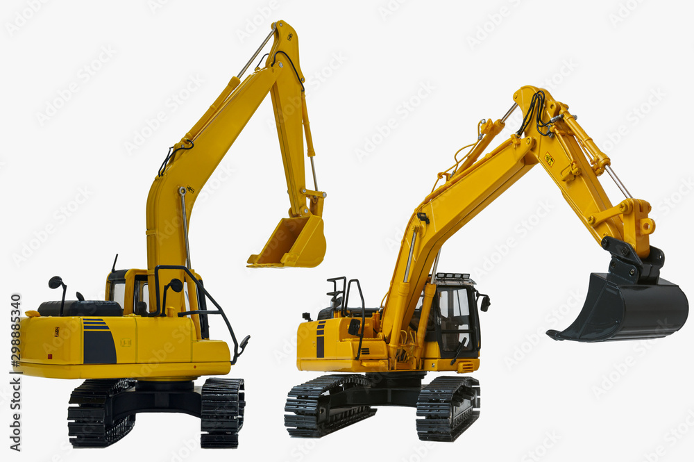 Two excavator model with isolated on a white background Two excavator model with isolated on a white background