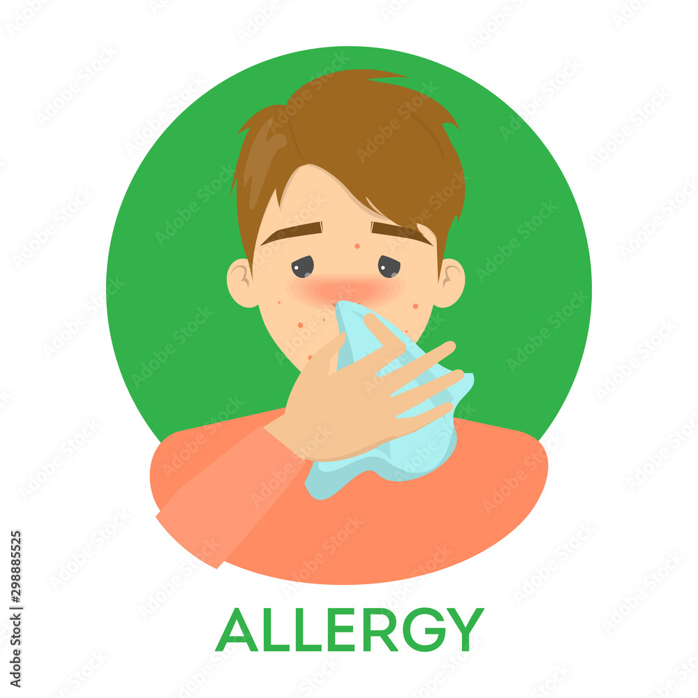 Vector isolated illustration of sick character. Man sneeze Vector isolated illustration of sick character. Man sneeze