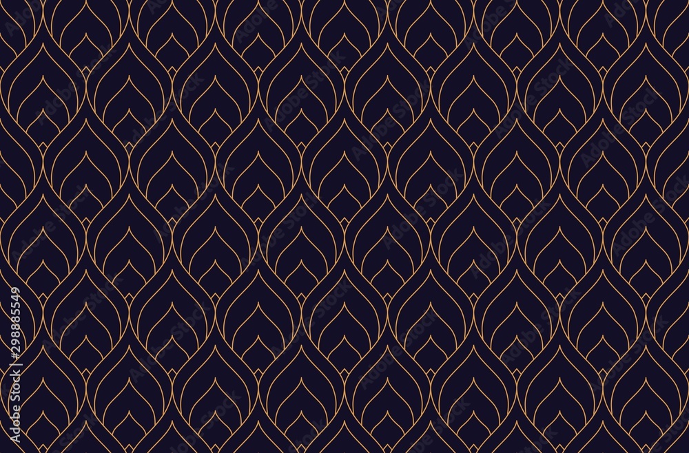 Fototapeta Vector ornamental seamless pattern. Gold and blue background and wallpaper in Arabic style. Geometric pattern. illustration for your design. ь