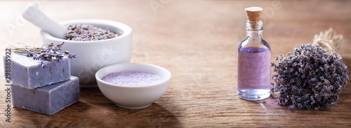 lavender's spa products with dried lavender flowers