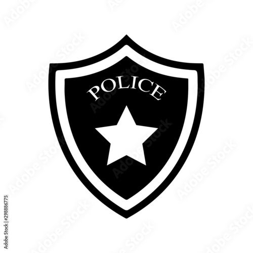 Police badge with star and shield vector icon illustration isolated on black background