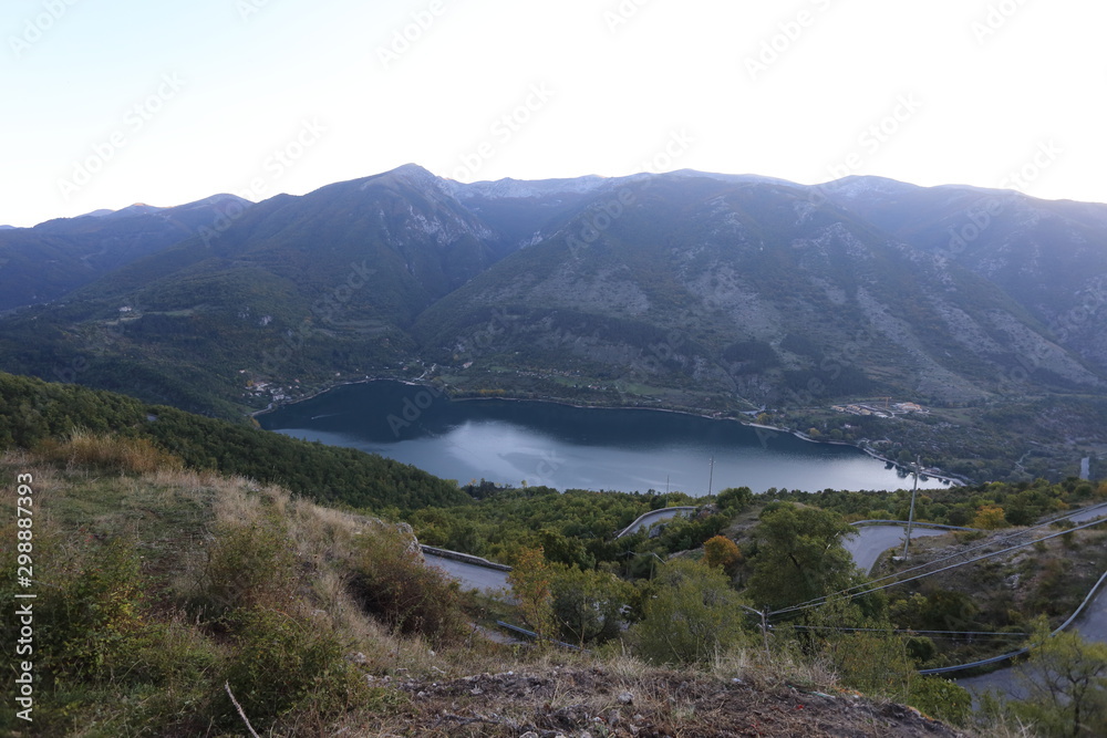 Scanno, Italy - 12 October 2019: The lake of the Abruzzo town