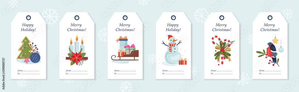Set of vector illustration of christmas gift labels. - obrazy, fototapety, plakaty 