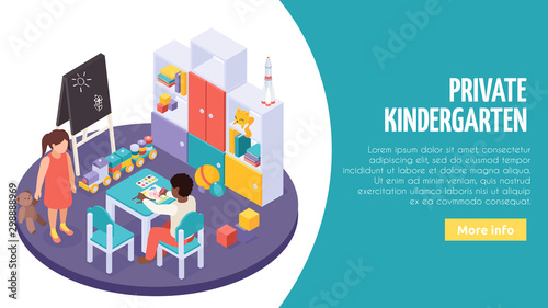 Kindergarten Isometric Banner