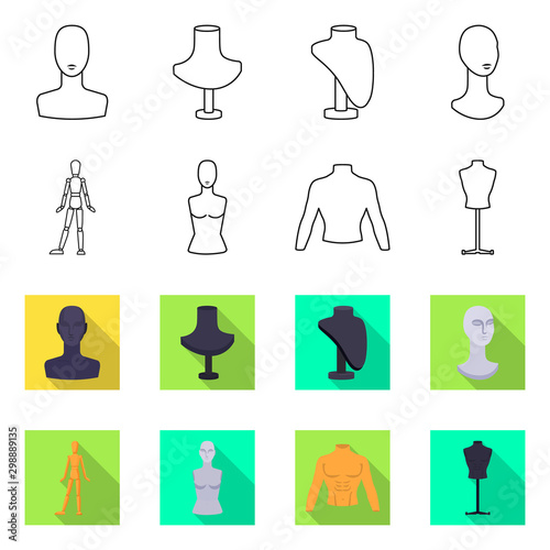 Vector illustration of mannequin and fashion sign. Set of mannequin and atelier vector icon for stock.