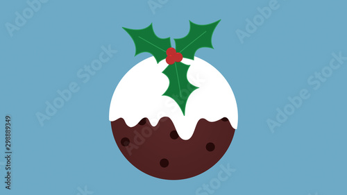 Bright colorful festive christmas pudding flat icon blue