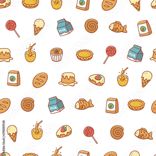 Bakery and Dessert hand drawn seamless pattern background 
