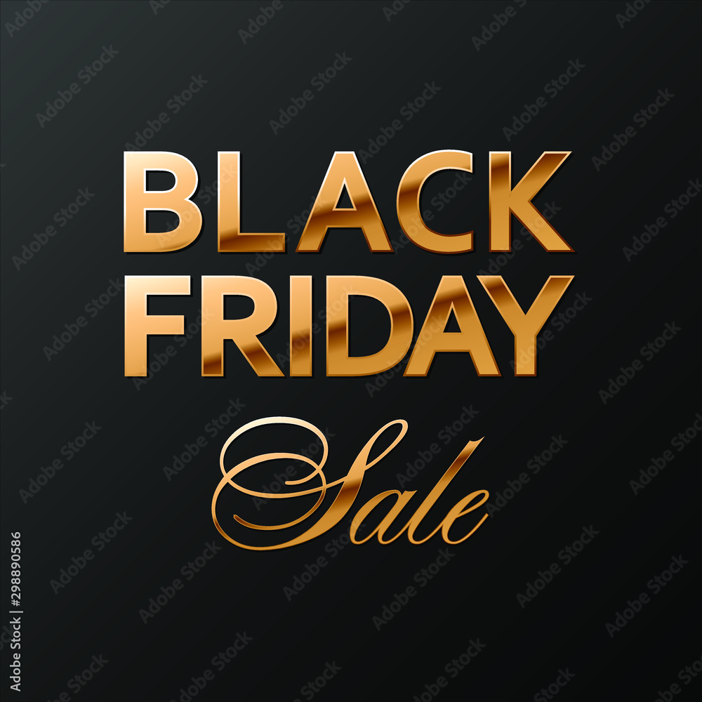 Obraz premium Black friday sale golden lettering on black background vector square banner or social media post template.
