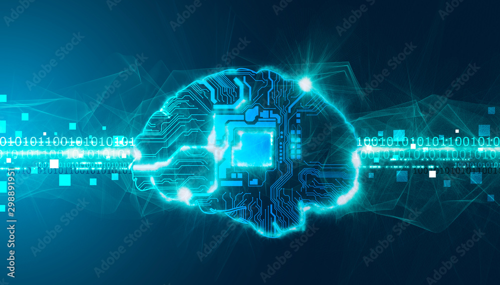 cervello, intelligenza artificiale, sinapsi, memoria, digitale,  - obrazy, fototapety, plakaty 