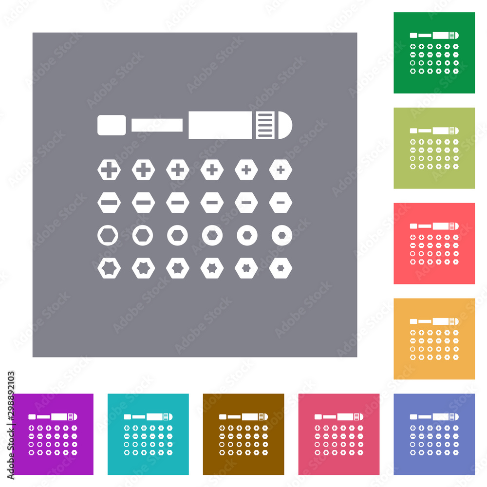 Set of screwdriver bits square flat icons Set of screwdriver bits square flat icons
