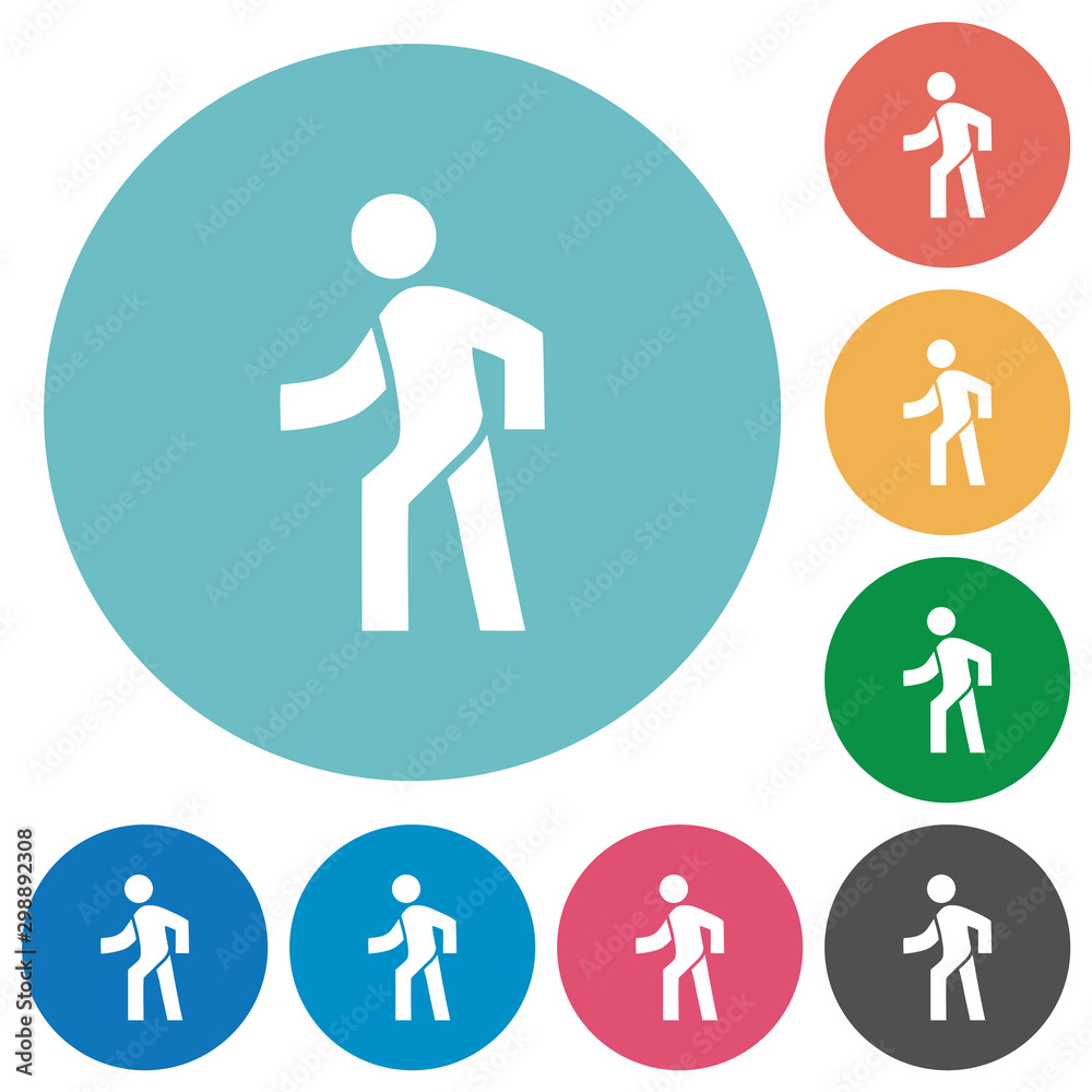 Man walking left flat round icons Man walking left flat round icons