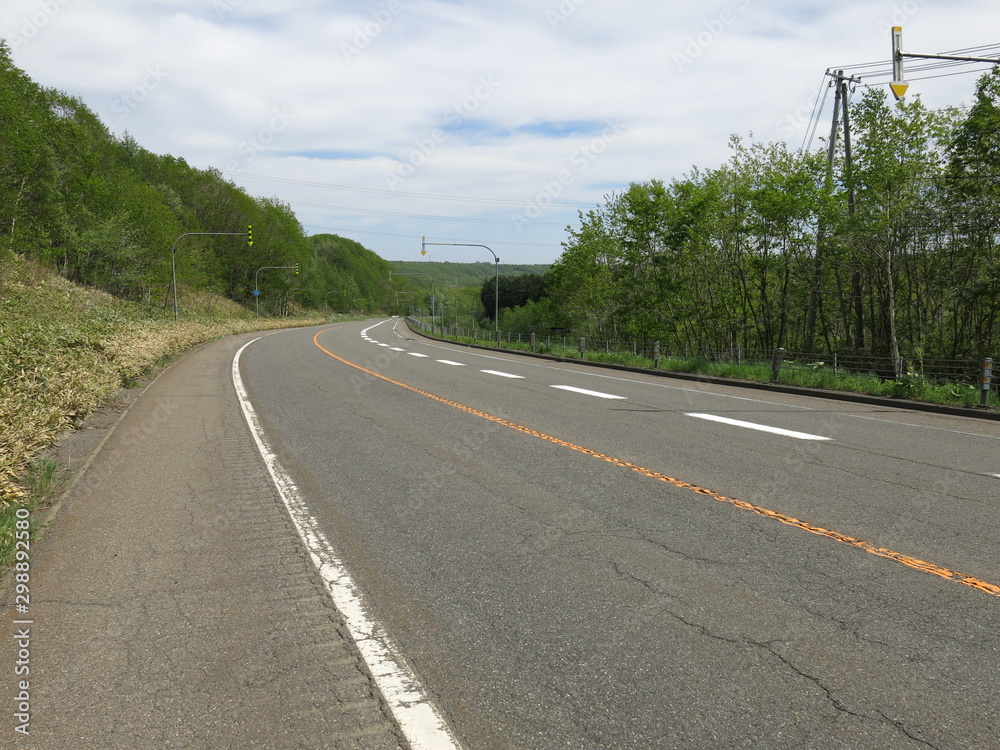 Fototapeta premium 初夏の狩勝峠１合目付近の坂道