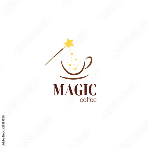 Vector magic wand and coffee cup logo design template
