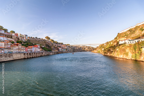 Old town of Porto, Portugal with ribeira promenade and colorful houses, Douro river