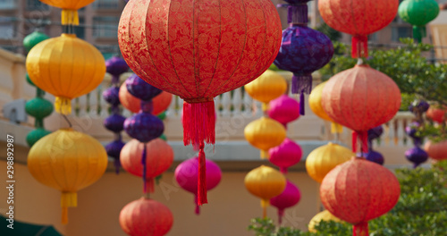 Chinese style lantern hanging at outdoor for decoration of the Lunar new year