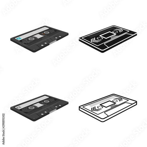 Vector illustration of cassette and audio sign. Graphic of cassette and tape vector icon for stock.