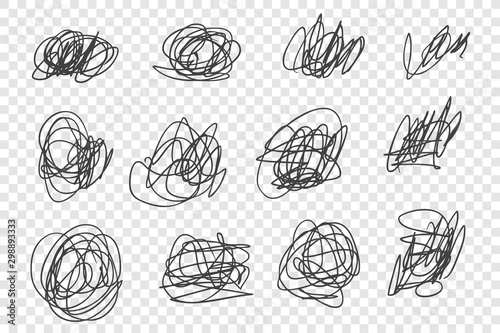 Chaotic tangled scrawls vector illustrations set