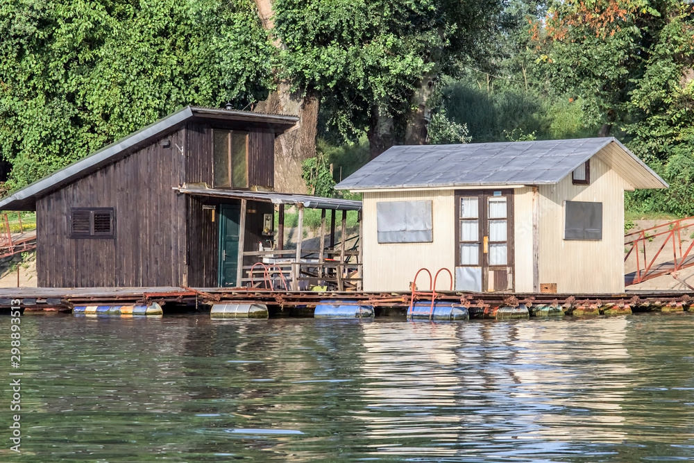 Summer Floating Raft Shacks on Sava River - Belgrade - Serbia Summer Floating Raft Shacks on Sava River - Belgrade - Serbia
