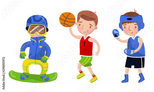 Boys athletes in uniform. Vector illustration on a white background.
