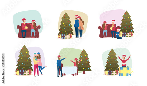 happy merry christmas family members celebrating