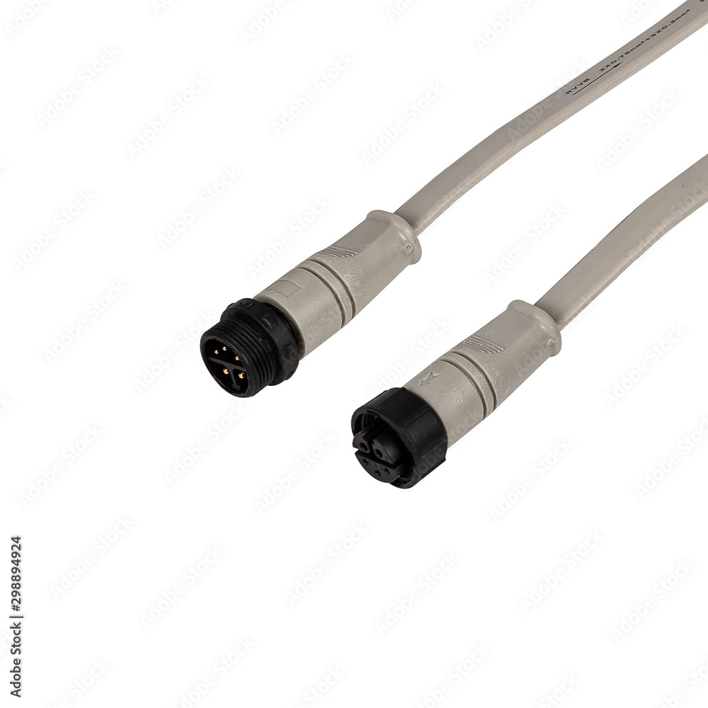 Male and female connectors with wires isoalted on white background Male and female connectors with wires isoalted on white background