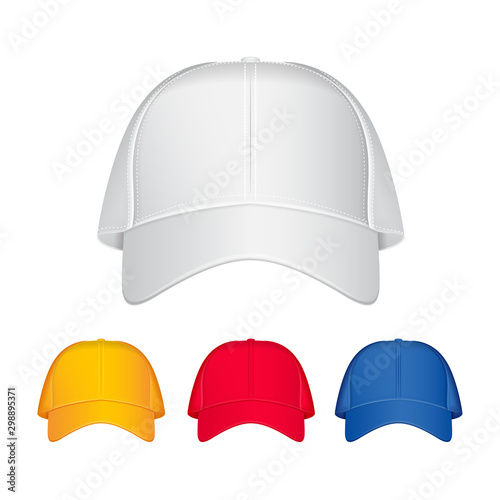 Baseball cap. Vector realistic illustration. Front view. Different colours