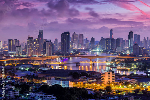 Bangkok city and Chao Phraya River at sunset in business district, Bangkok,Thailand. Bangkok is the capital and most populous city of Thailand. 