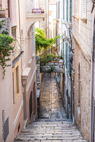 Fototapeta Naklejka Na Ścianę i Meble -  Dubrovnik, Croatia - July, 2019: Old streets of old city Dubrovnik in south of Croatia.