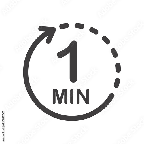 One minute icon. Symbol for product labels. Different uses such as cooking time, cosmetic or chemical application time, waiting time ...