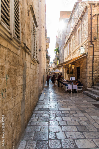 Dubrovnik  Croatia - July  2019  Picturesque narrow street in Dubrovnik  Croatia. Dubrovnik joined the UNESCO list of World Heritage Sites