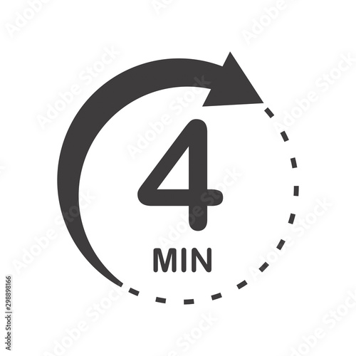 Four minutes icon. Symbol for product labels. Different uses such as cooking time, cosmetic or chemical application time, waiting time ...