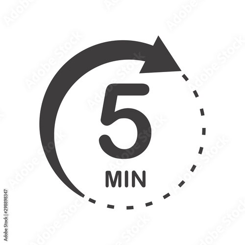 Five minutes icon. Symbol for product labels. Different uses such as cooking time, cosmetic or chemical application time, waiting time ...