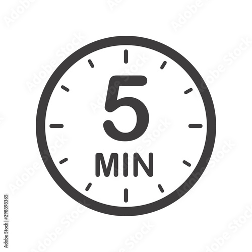 Five minutes icon. Symbol for product labels. Different uses such as cooking time, cosmetic or chemical application time, waiting time ...