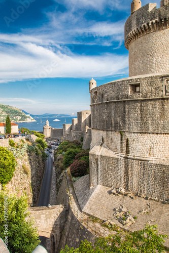 Dubrovnik, Croatia - July, 2019: Beautiful mediterranean scenery in town Dubrovnik, famous european travel and historic destination in Croatia photo