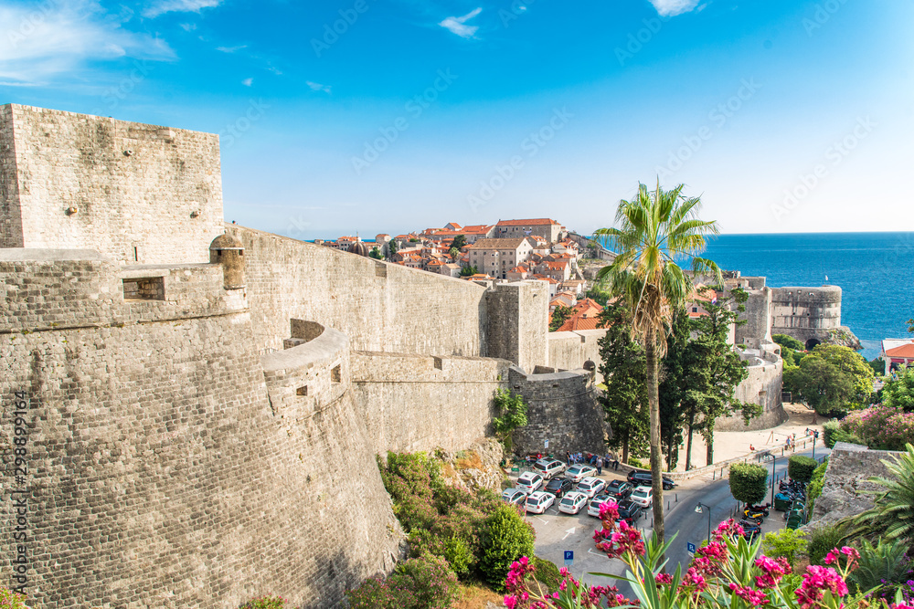 Dubrovnik, Croatia - July, 2019: Beautiful mediterranean scenery in town Dubrovnik, famous european travel and historic destination in Croatia