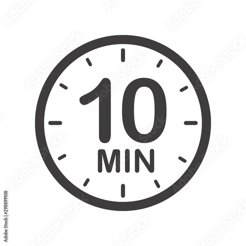 Ten minutes icon. Symbol for product labels. Different uses such as cooking time, cosmetic or chemical application time, waiting time ...