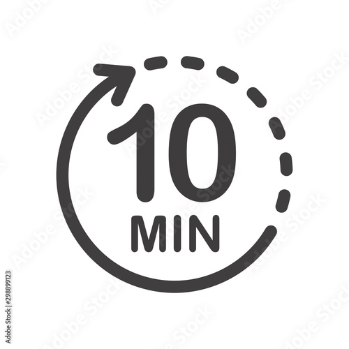 Ten minutes icon. Symbol for product labels. Different uses such as cooking time, cosmetic or chemical application time, waiting time ...