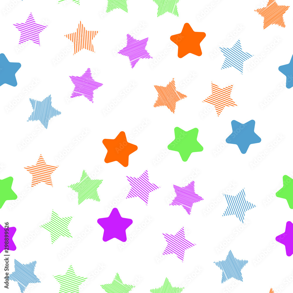 Stars in different shapes and forms. Merry Christmas and New Year seamless vector pattern. Colorful background for Xmas. Stars in different shapes and forms. Merry Christmas and New Year seamless vector pattern. Colorful background for Xmas.