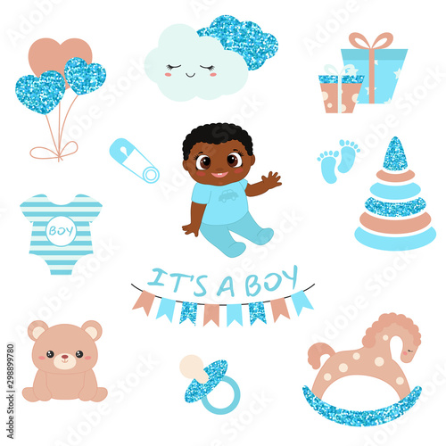 Baby boy shower design icons