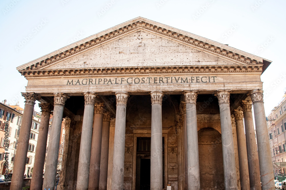 The Pantheon in Rome, a former Roman temple, now a church, commissioned by Marcus Agrippa during the reign of Augustus.