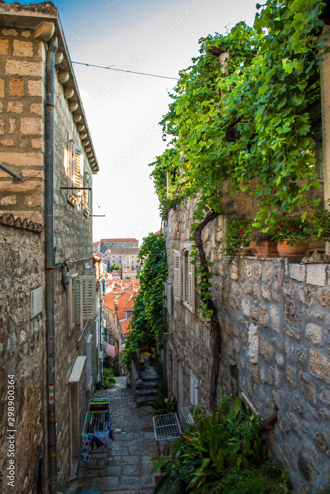 Dubrovnik, Croatia - July, 2019: Street at the Old Town in Dubrovnik, Croatia.