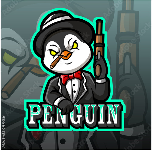 Penguin mafia maskot esport logo design.