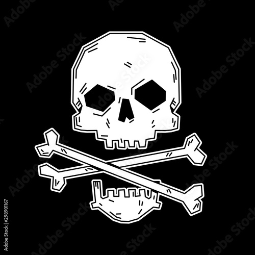 Silueta de la calavera cráneo calaca: Icono gótico, símbolo de Halloween, concepto de la muerte, diseño fantasmagórico, Ilustración vectorial plana