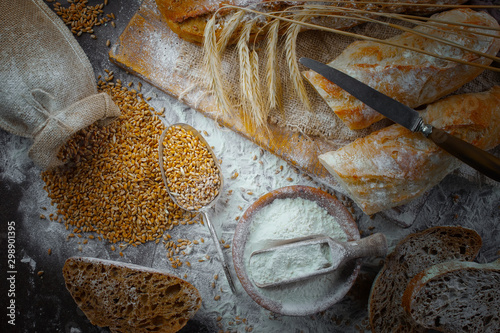 Bread products on the table in composition 